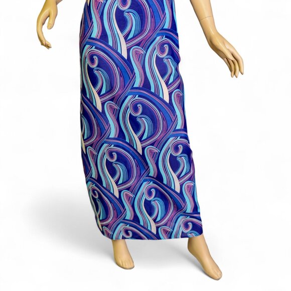 Vintage 70s Psychedelic Sleeveless Open-Side Maxi Dress - Picture 3 of 11